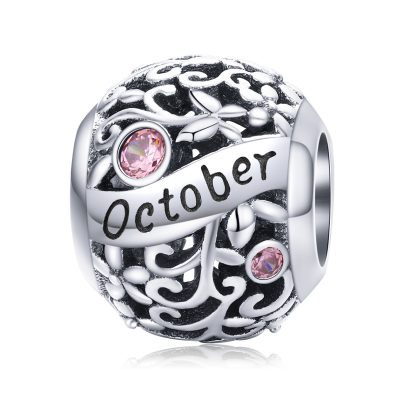 Silver Round Bead Birthstone Charm - October
