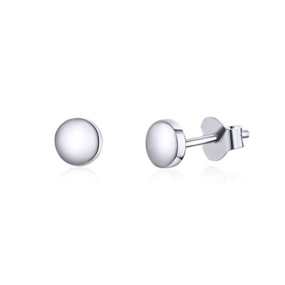 Silver flat round studs Earrings - Silver