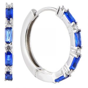Baguette Created Sapphire hoop Earrings