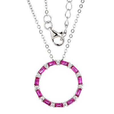 Pretty 925 Silver Ruby Life Circle Necklace