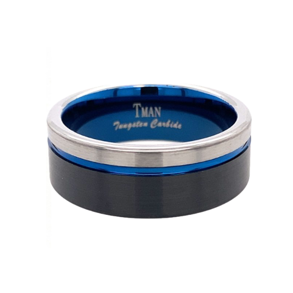 TUNGSTEN BLACK BLUE PL FLAT GROOVE BAND 8MM 14450 - Image 1